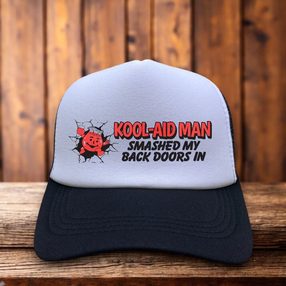 Kool-Aid Man Smashed My Back Doors In Mens Trucker Hat Black Funny Meme 90s Cap